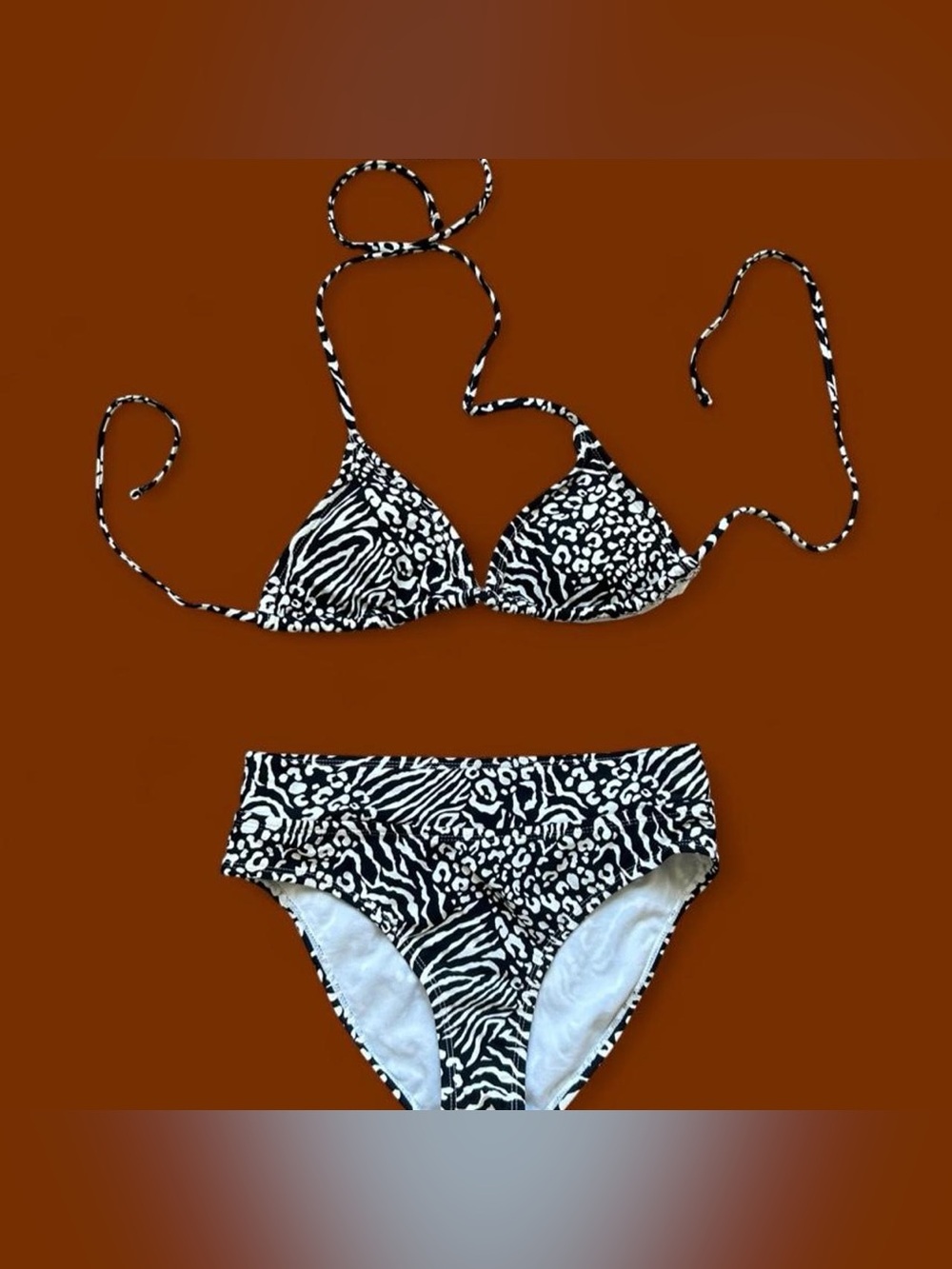 Decree Black and White Animal-Print Bikini Set